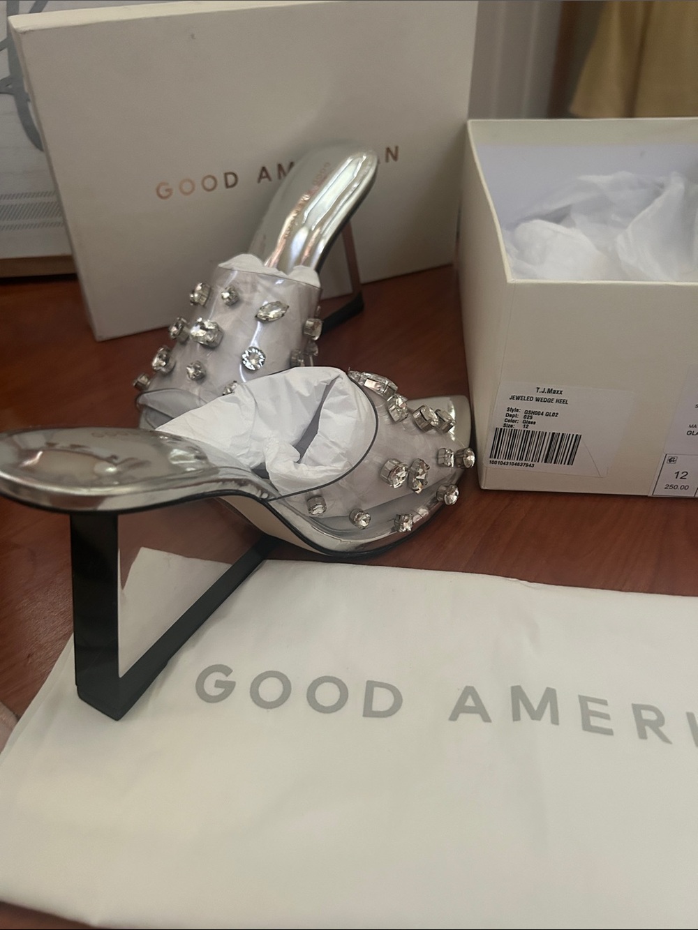 Good American Silver Crystal-Studded Mules